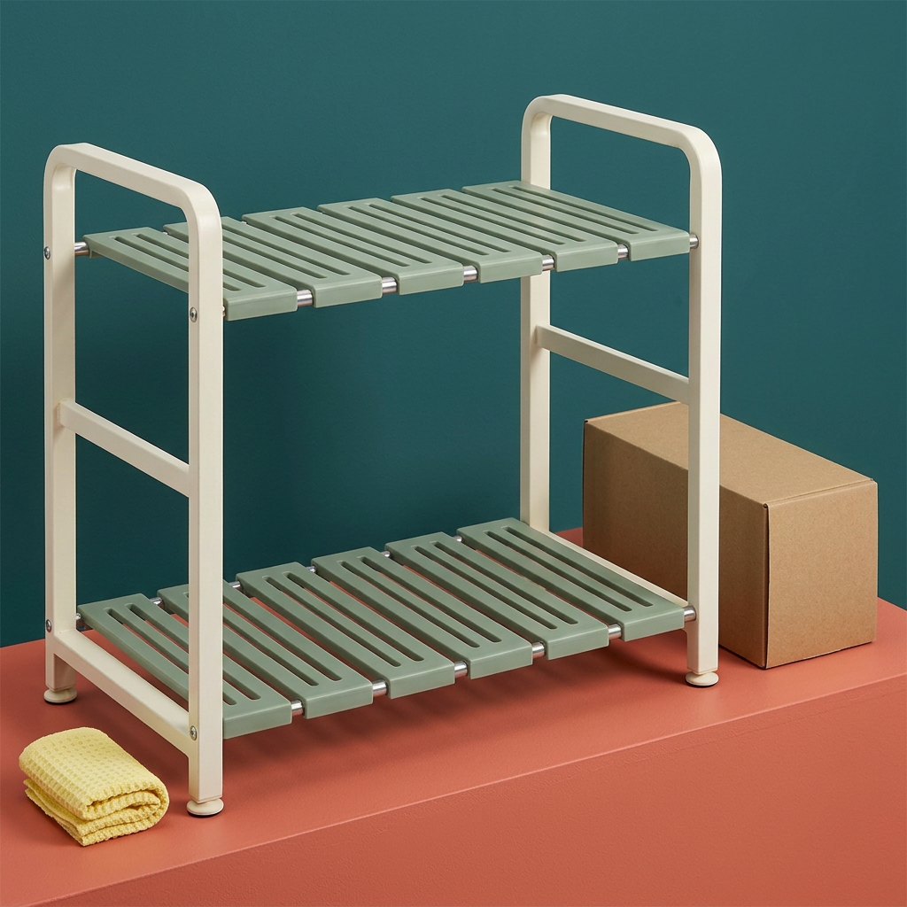 Concept hero of sage and ivory two-tier under-sink organizer