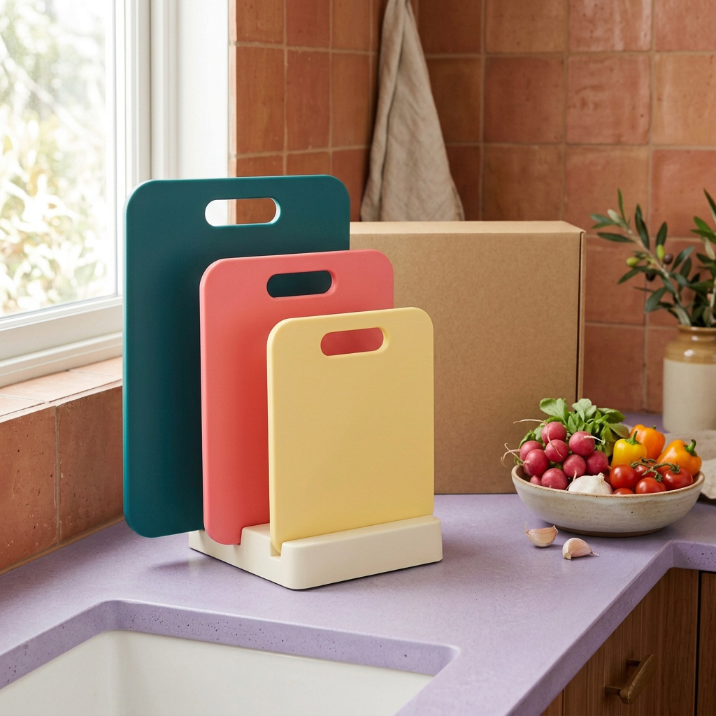 Colorful board and stand concept in kitchen setting