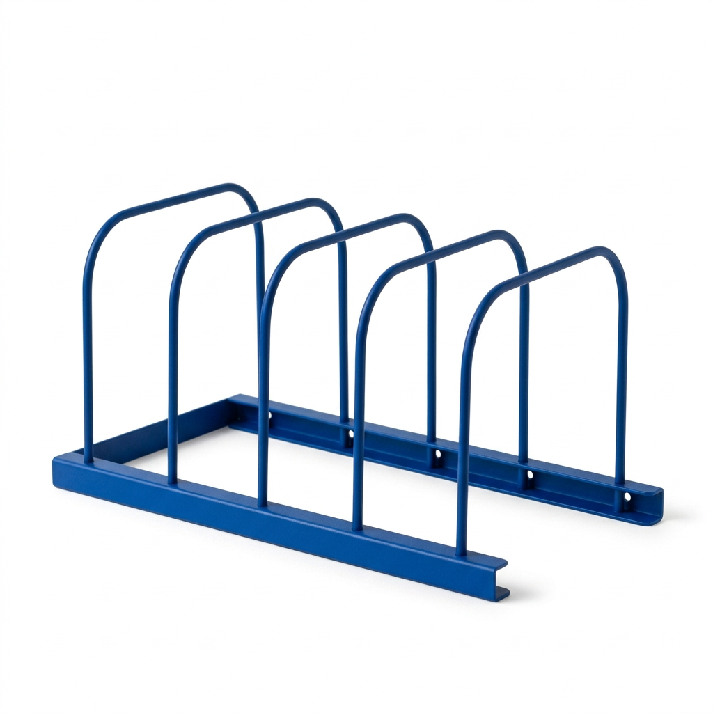 Empty blue cookware organizer concept on white background