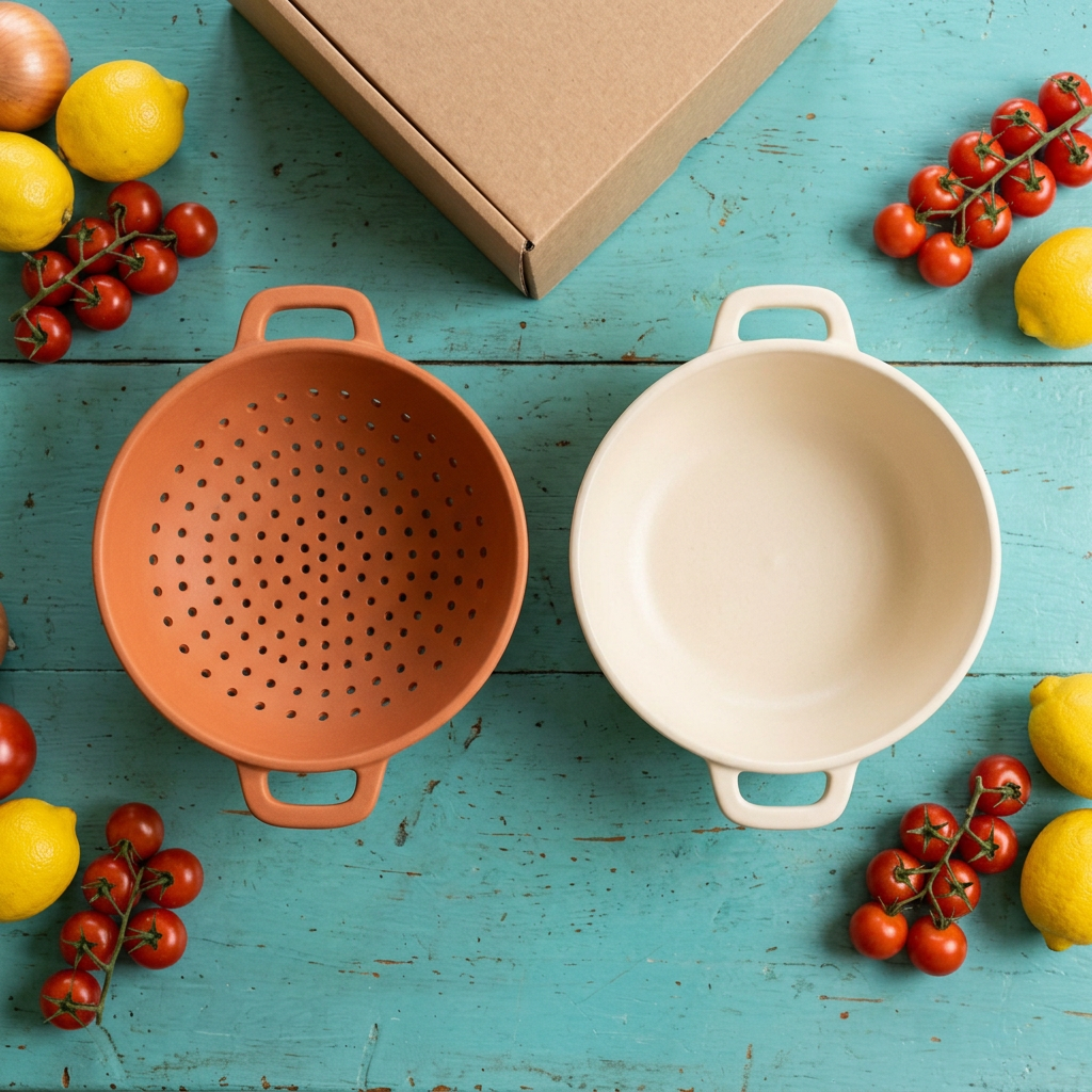 Overhead view of two-piece colander concept