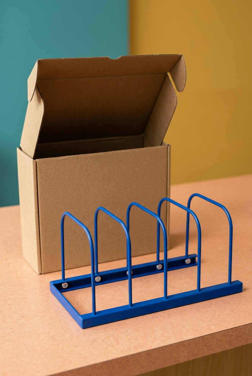 Blue rack concept with unbranded packaging