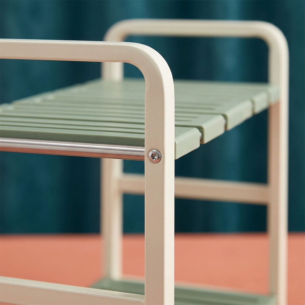 Concept close-up of sage shelf panel and ivory frame