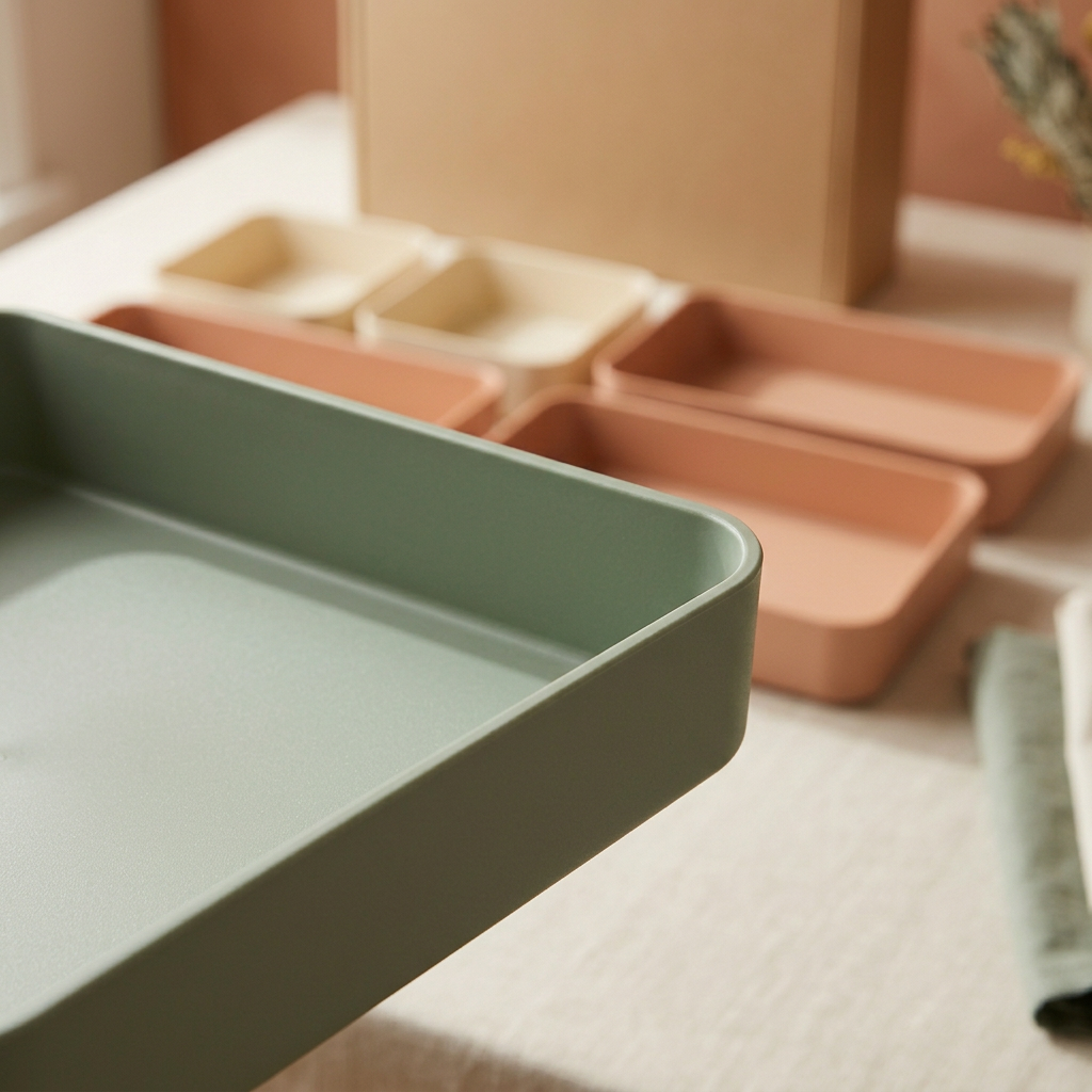 Close-up concept image showing a sage tray rounded corner and low walls