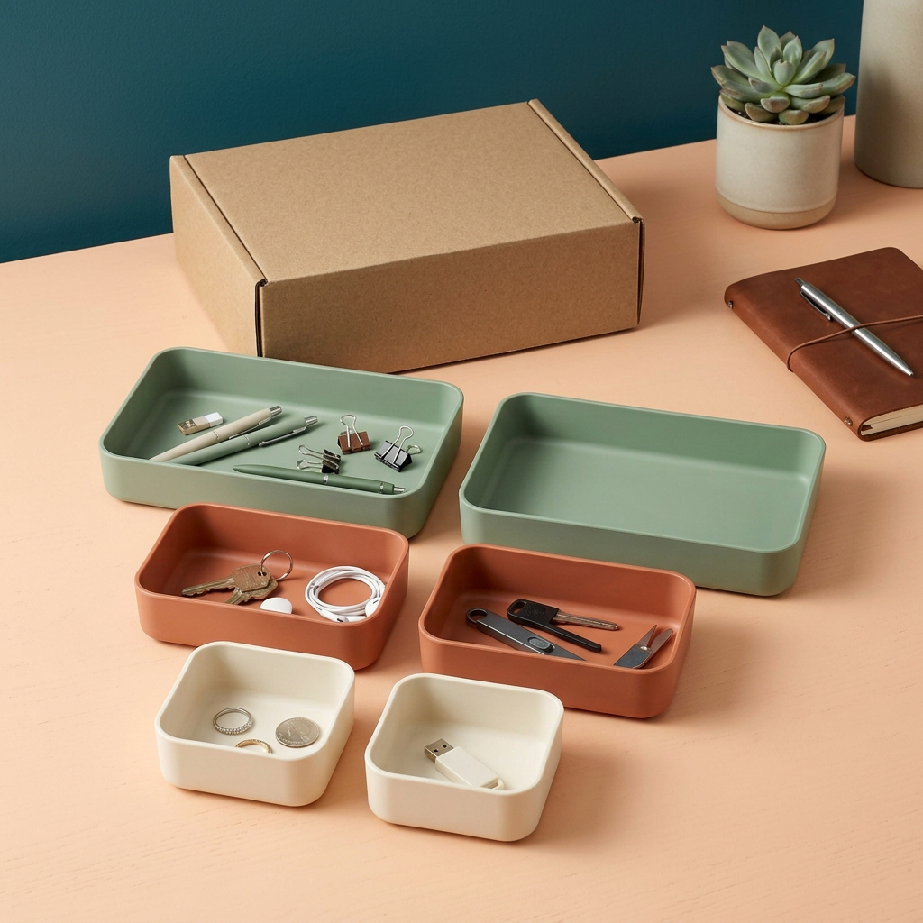 Concept hero image of sage terracotta and cream drawer organizer trays