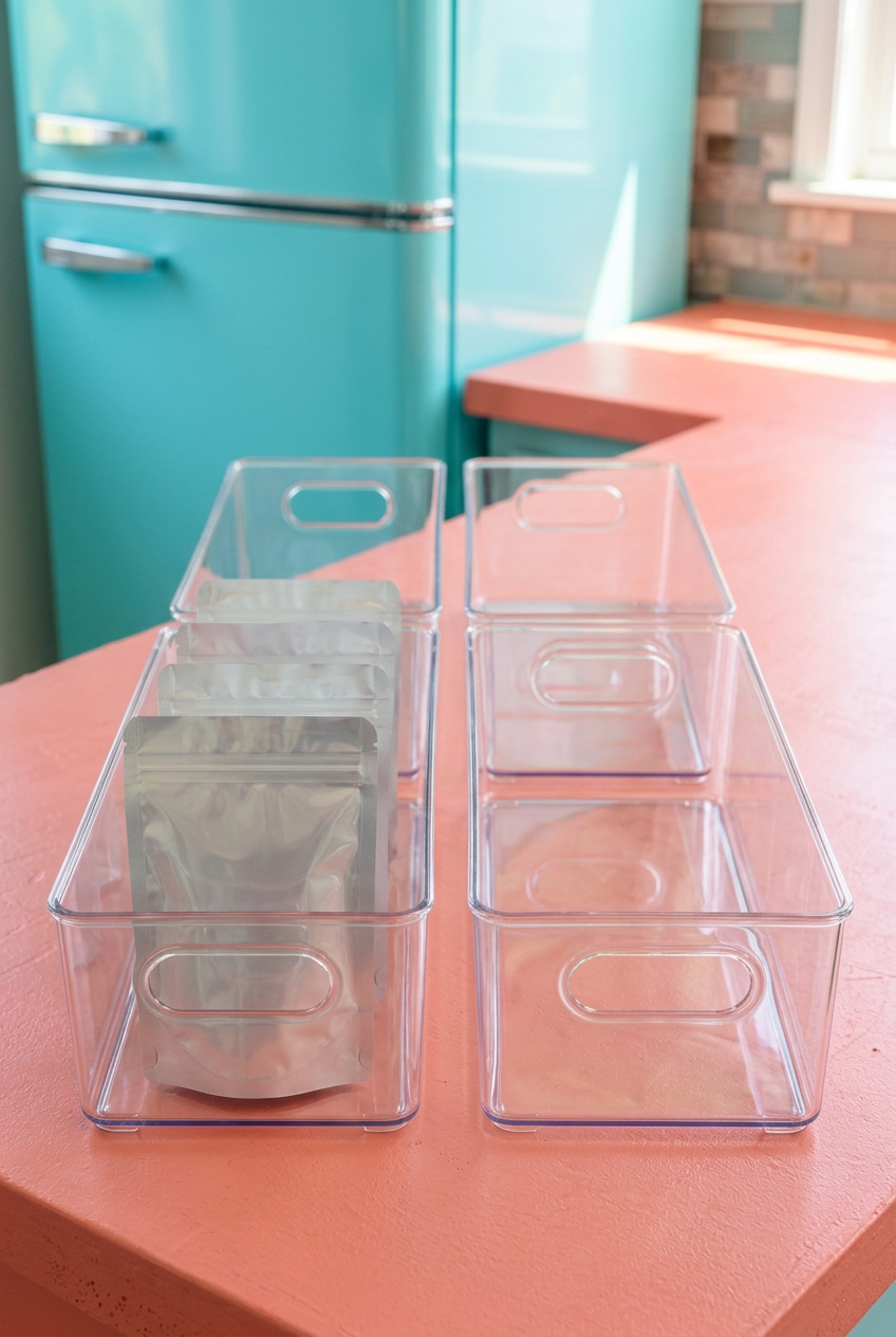 Clear refrigerator bin wall concept with packaged contents