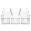 Three clear organizer bin concepts on white background
