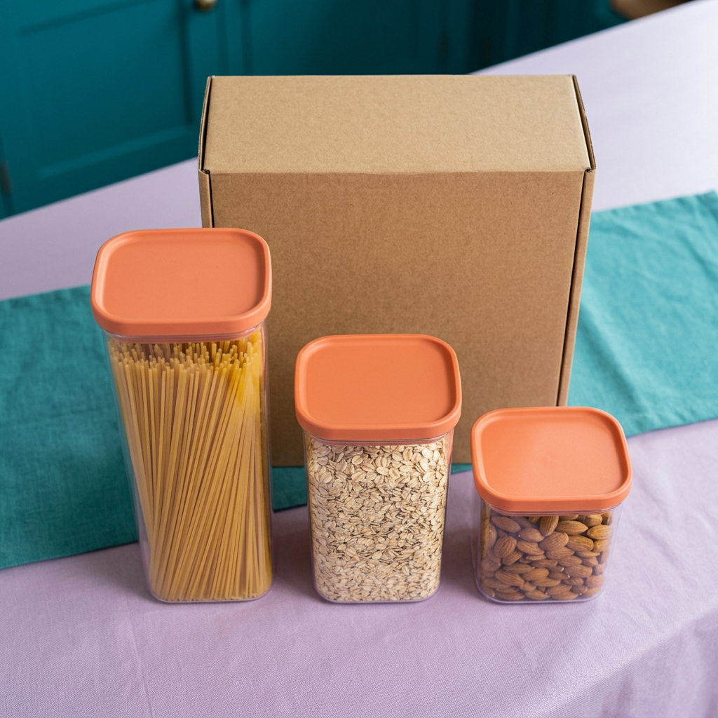 Three-piece pantry container concept tabletop arrangement