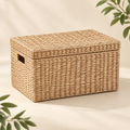 Lidded Storage Basket — AI concept, front three-quarter studio view